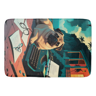 Pug Dog gentleman vintage  Bath Mat
