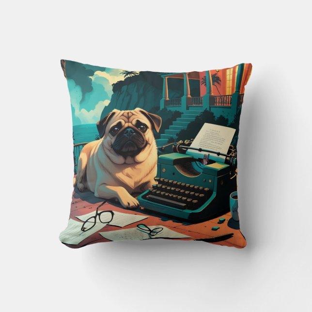 Pug Dog gentleman vintage  Cushion (Front)