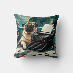 Pug Dog gentleman vintage Cushion