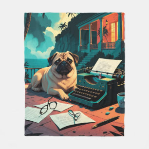 Pug Dog gentleman vintage Fleece Blanket