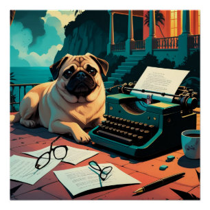 Pug Dog gentleman vintage Poster