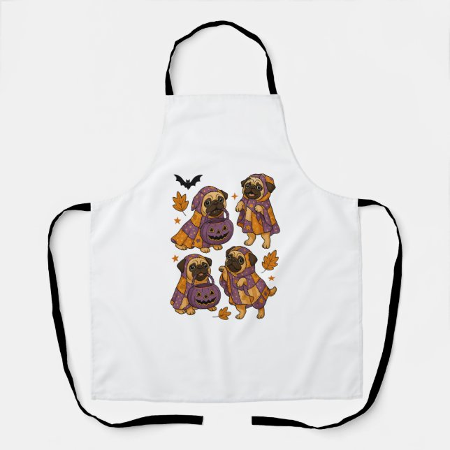 Pug Dog Ghost Halloween Spooky Apron (Front)