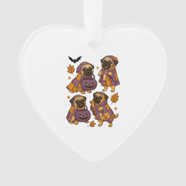 Pug Dog Ghost Halloween Spooky Ornament (Front)