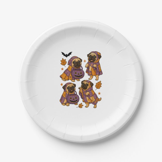 Pug Dog Ghost Halloween Spooky Paper Plate (Front)