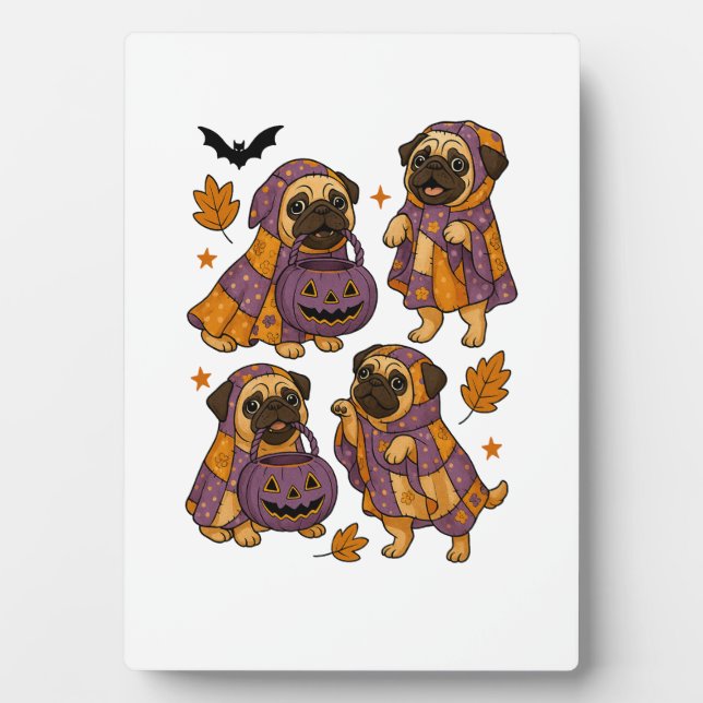 Pug Dog Ghost Halloween Spooky Plaque (Front)
