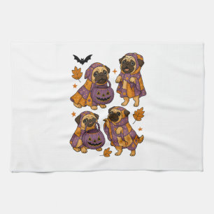 Pug Dog Ghost Halloween Spooky Tea Towel