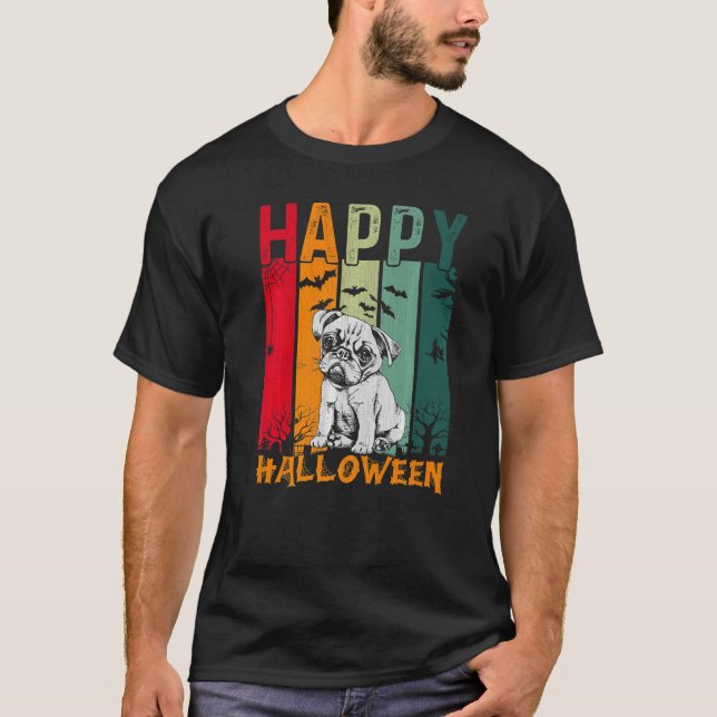 Pug Dog  Girls Boys Retro Style Halloween Dinner P T-Shirt (Front)