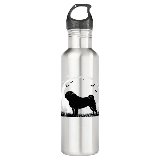 Pug Dog – Halloween Moon Silhouette Classic T-Shir 710 Ml Water Bottle (Front)