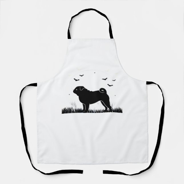 Pug Dog – Halloween Moon Silhouette Classic T-Shir Apron (Front)