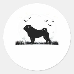 Pug Dog – Halloween Moon Silhouette Classic T-Shir Classic Round Sticker
