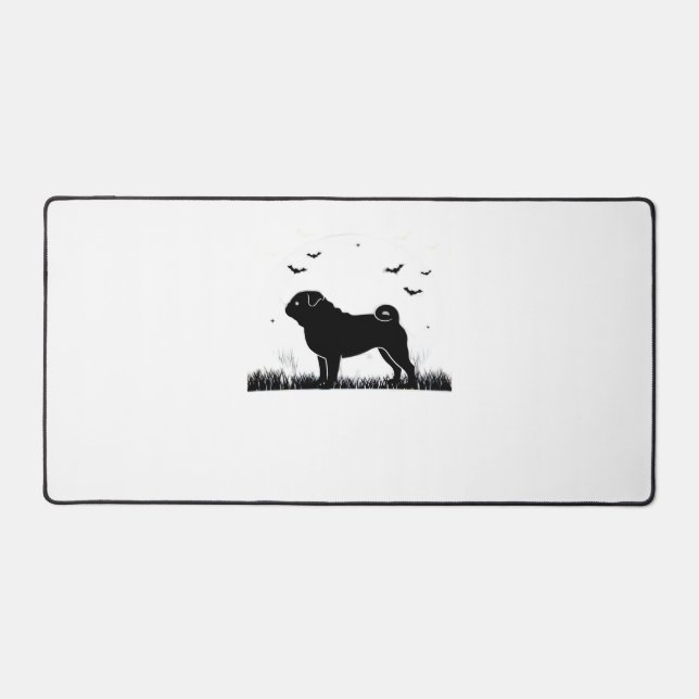 Pug Dog – Halloween Moon Silhouette Classic T-Shir Desk Mat (Front)