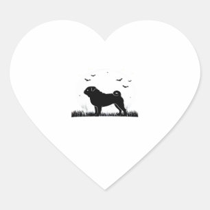 Pug Dog � Halloween Moon Silhouette Classic T-Shir Heart Sticker