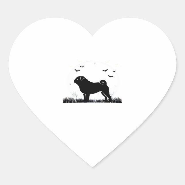 Pug Dog � Halloween Moon Silhouette Classic T-Shir Heart Sticker (Front)