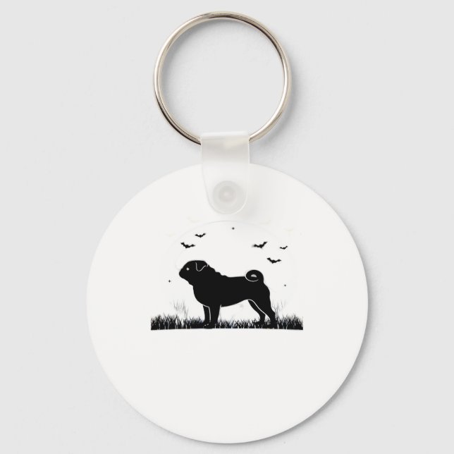 Pug Dog � Halloween Moon Silhouette Classic T-Shir Key Ring (Front)