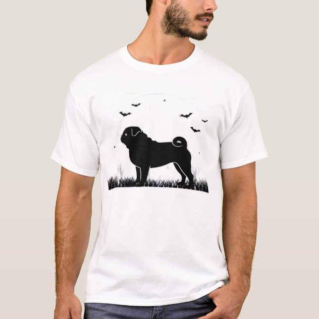 Pug Dog ? Halloween Moon Silhouette Classic T-Shir T-Shirt (Front)