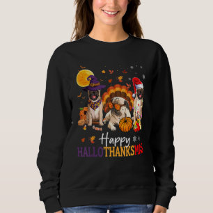 Pug Dog Happy Hallothanksmas Halloween Thanksgivin Sweatshirt