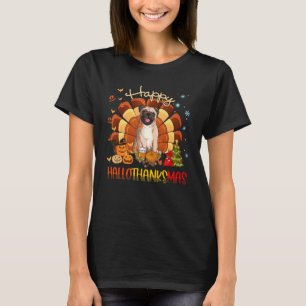 Pug Dog Happy Hallothanksmas Halloween Thanksgivin T-Shirt