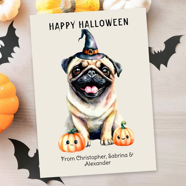 Pug Dog Happy Halloween Holiday Card (Creator Uploaded)