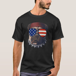 Pug Dog Head Smoke 4th Of July Usa Flag T-Shirt