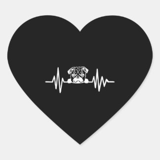 Pug Dog Heartbeat | Cute Pug Face Heart Sticker