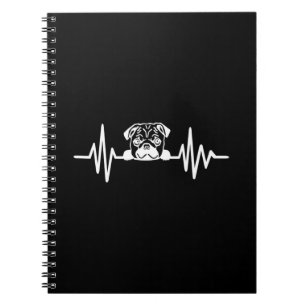 Pug Dog Heartbeat Cute Pug Face Notebook