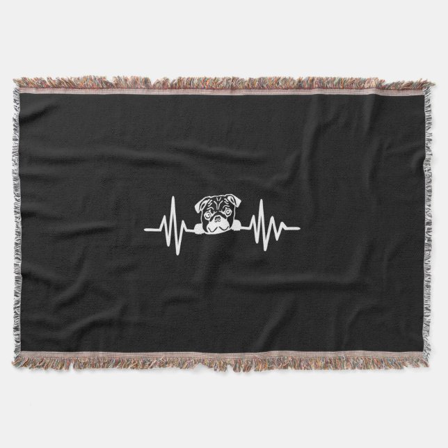 Pug Dog Heartbeat | Cute Pug Face Throw Blanket (Front)