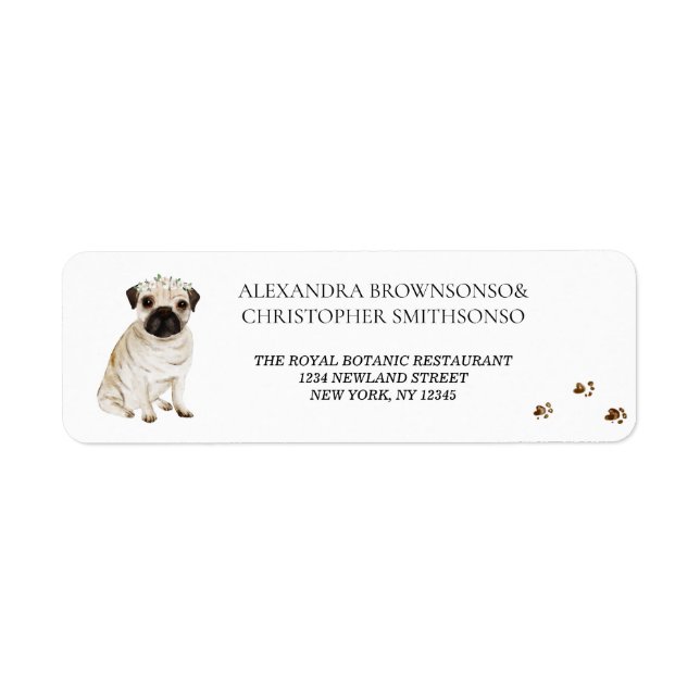 Pug Dog Home Newly Weds Wedding Return Address Label (Front)