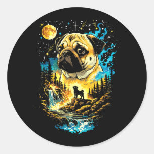 Pug Dog Howling to The Moon Vintage Funny Pug Moon Classic Round Sticker