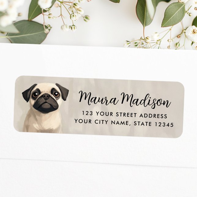 Pug dog illustration oil painting return address label (Pug dog illustration oil painting return address label)