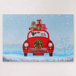 Pug Dog In Car With Santa Claus Jigsaw Puzzle