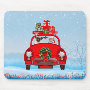 Pug Dog In Car With Santa Claus Mouse Pad