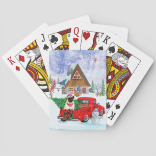 Pug Dog In Christmas Delivery Truck Snow Playing Cards