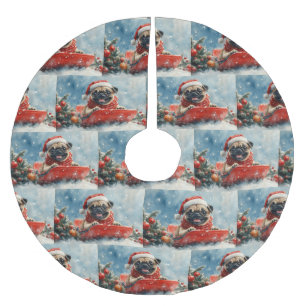 Pug Dog in Sledge Let it Snow Christmas Brushed Polyester Tree Skirt