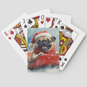 Pug Dog in Sledge Let it Snow Christmas Playing Cards