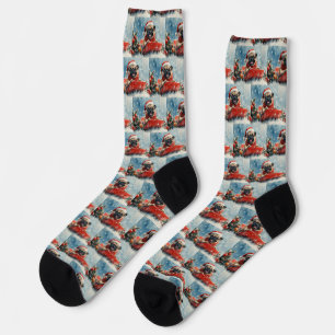 Pug Dog in Sledge Let it Snow Christmas Socks