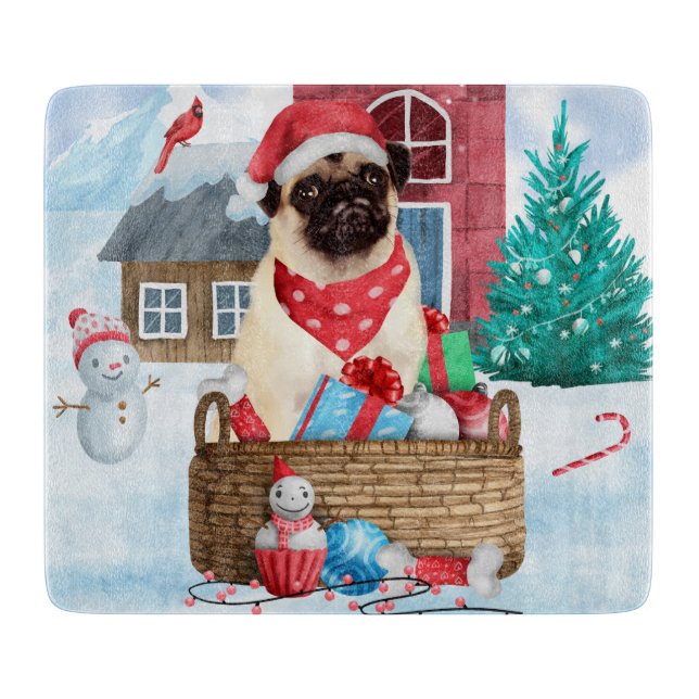 Pug Dog In snow Christmas Dog House  Cutting Board (Front)