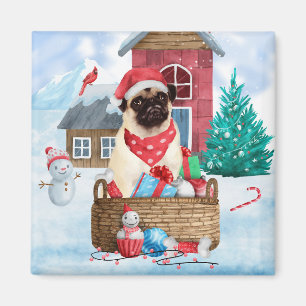 Pug Dog In snow Christmas Dog House Magnet