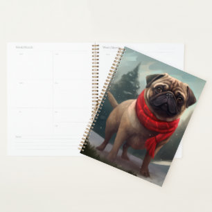 Pug Dog in Snow Christmas Planner