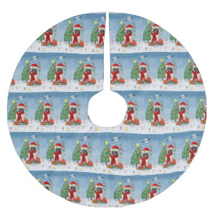 Pug Dog in Snow with Christmas Gifts Brushed Polyester Tree Skirt