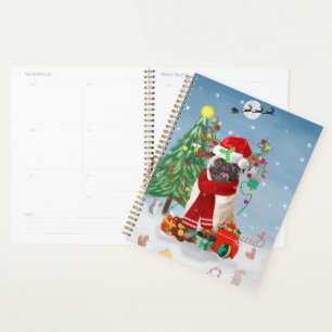 Pug Dog in Snow with Christmas Gifts Planner