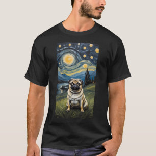 Pug dog in the Starry  Night , Edvard Munch style T-Shirt