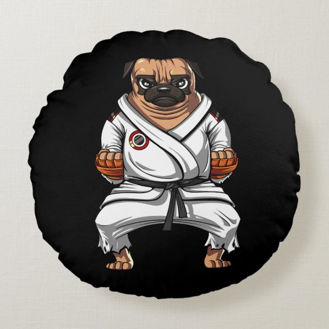 Pug Dog Karate Ninja Martial Arts Pet Round Cushion (Front)