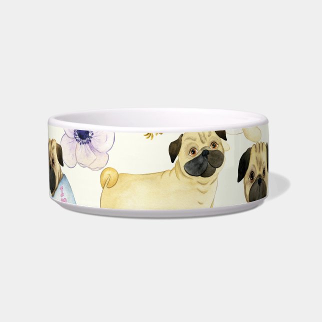 Pug dog lover patterned pet bowl (Front)
