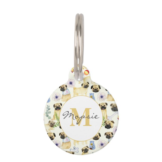 Pug dog lover personalised pet  tag (Front)