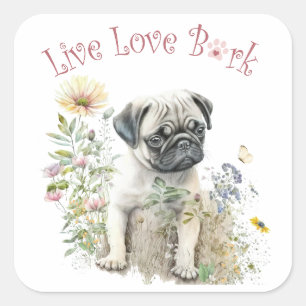 Pug Dog Mum Floral Square Sticker