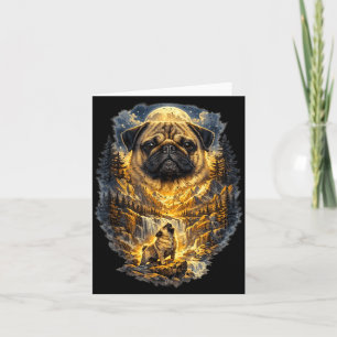 Pug Dog Nature Howling to the Moon Vintage Card