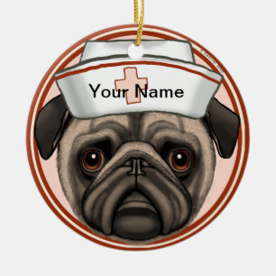 Pug Dog Nurse  Ceramic Ornament