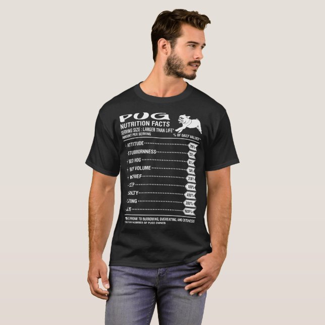 Pug Dog Nutrition Facts Amount Per Serving Tshirt (Front Full)