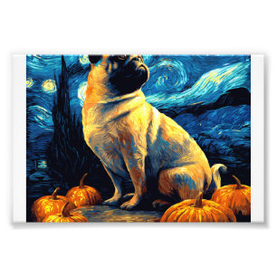 Pug dog of van gogh starry night halloween Funny J Photo Print