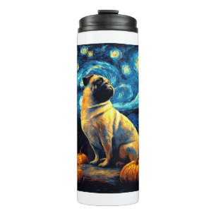Pug dog of van gogh starry night halloween Funny J Thermal Tumbler